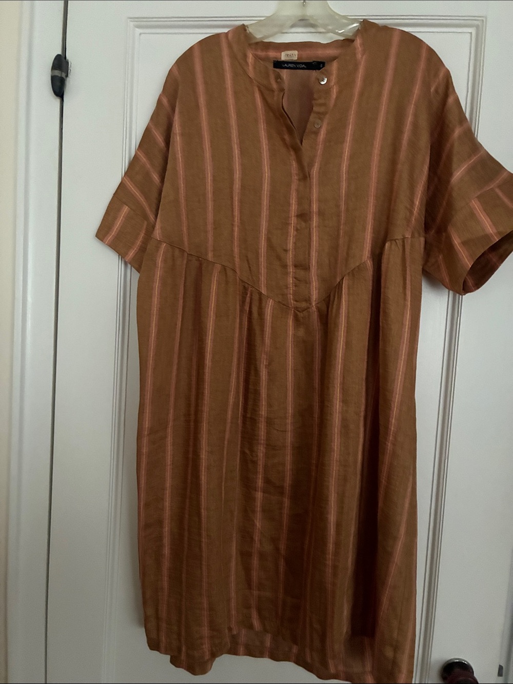 Lauren Vidal  Tan and Pink Striped knee-length Dress size S